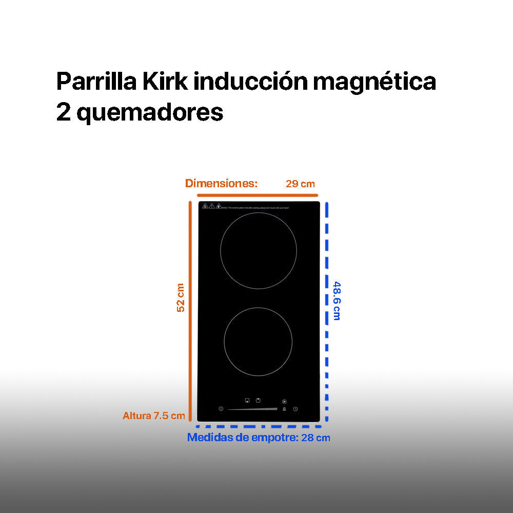 Campana de cocina acero inoxidable 50cm Thory + Parrilla eléctrica de inducción 2 quemadores 30cm Kirk