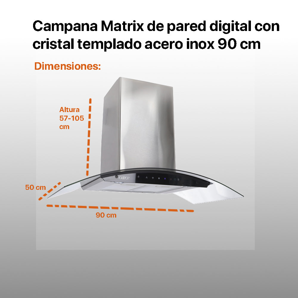 Campana de cocina de pared digital cristal curvo 85cm Matrix