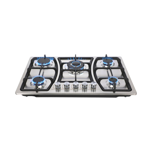 campana extractora de pared en acero inoxidable 90cm, parrilla de gas acero inoxidable de 5 quemadores y Horno eléctrico empotrable de gas