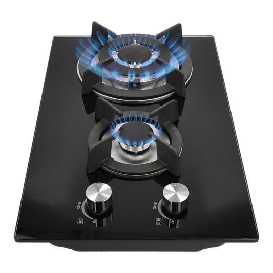 campana extractora de pared en acero inoxidable 75cm y parrilla de gas cristal templado de 2 quemadores