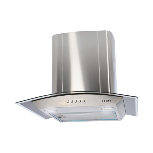 campana extractora de pared en acero inoxidable 60cm y parrilla de gas cristal templado de 2 quemadores