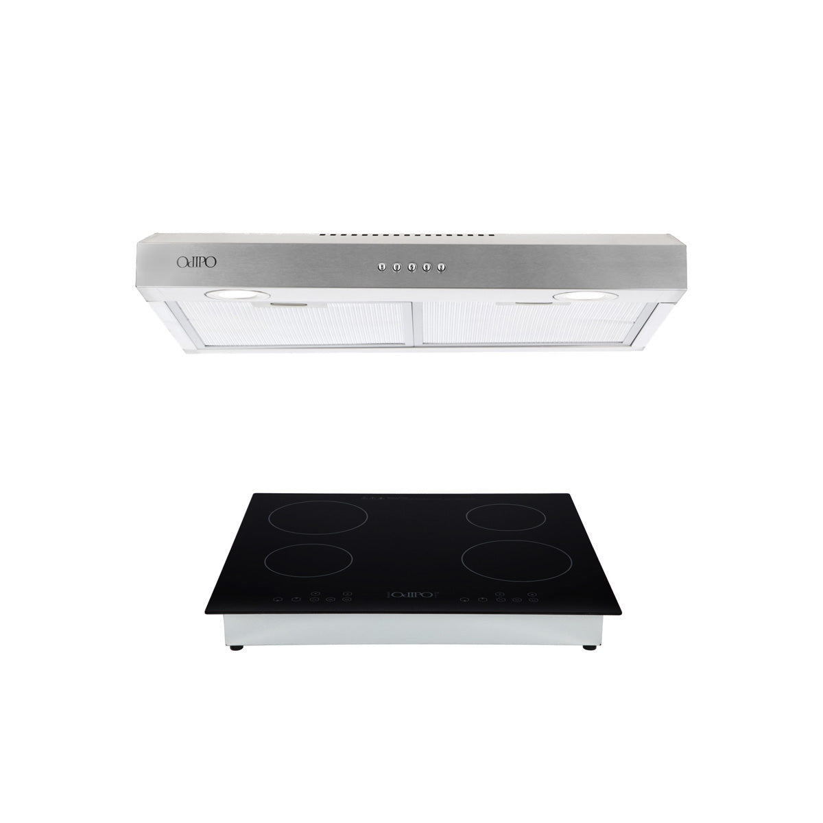 Campana de cocina de pared de acero inoxidable 60cm Thory + Parrilla eléctrica de inducción 4 quemadores Kepler