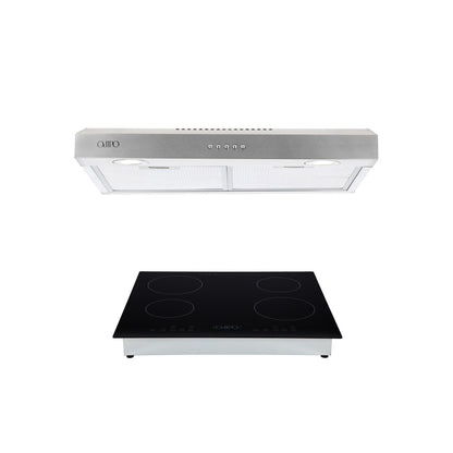 Campana de cocina de pared de acero inoxidable 60cm Thory + Parrilla eléctrica de inducción 4 quemadores Kepler