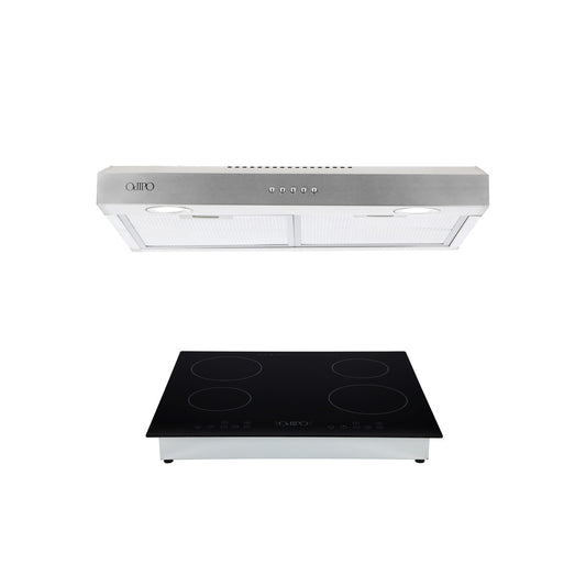 Campana de cocina de pared de acero inoxidable 60cm Thory + Parrilla eléctrica de inducción 4 quemadores Kepler