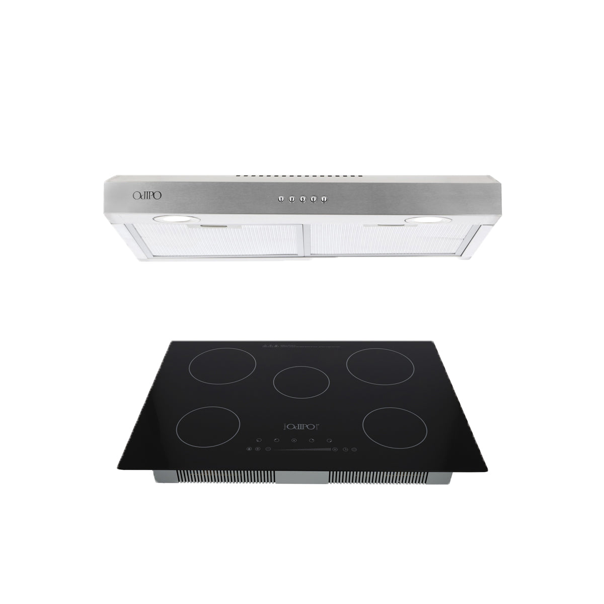 Campana de cocina de pared acero inoxidable 50cm Thory + Parrilla eléctrica de inducción 4quemadores 60cm Kepler
