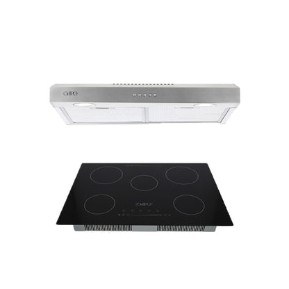 Campana de cocina extractora acero inoxidable 75cm Thory  + Parrilla eléctrica de inducción 5 quemadores Kelvin