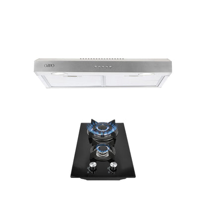 Campana de cocina acero inoxidable 75cm Thory + Parrilla de gas 2 quemadores cristal 32cm Cetus