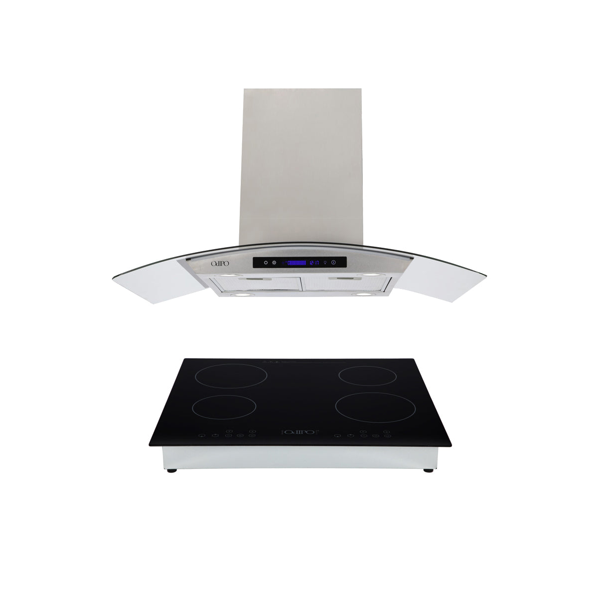 Campana de cocina de isla cristal curvo 90cm Ventex + Parrilla eléctrica de inducción  4 quemadores 60 cm Kepler