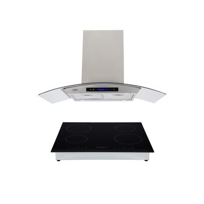 Campana de cocina de isla cristal curvo 90cm Ventex + Parrilla eléctrica de inducción  4 quemadores 60 cm Kepler