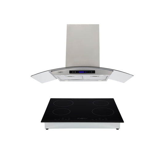 Campana de cocina de isla cristal curvo 90cm Ventex + Parrilla eléctrica de inducción  4 quemadores 60 cm Kepler