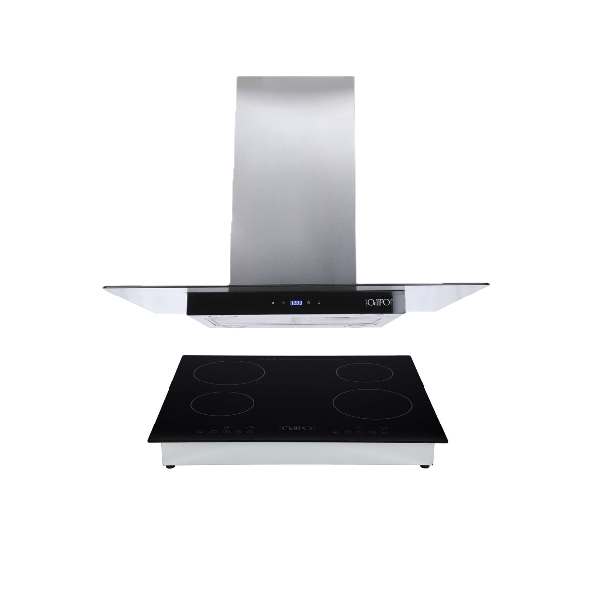 Campana de cocina de isla cristal templado recto 90cm Fordex + Parrilla electrica de inducción 4 quemadores 60cm Kepler