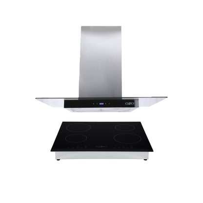 Campana de cocina de isla cristal templado recto 90cm Fordex + Parrilla electrica de inducción 4 quemadores 60cm Kepler