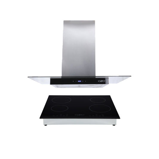 Campana de cocina de isla cristal templado recto 90cm Fordex + Parrilla electrica de inducción 4 quemadores 60cm Kepler