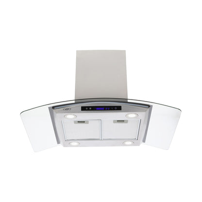 Campana de cocina de isla digital cristal curvo 90cm Ventex + Parrilla de gas 5 quemadores acero inoxidable 76cm Vignus