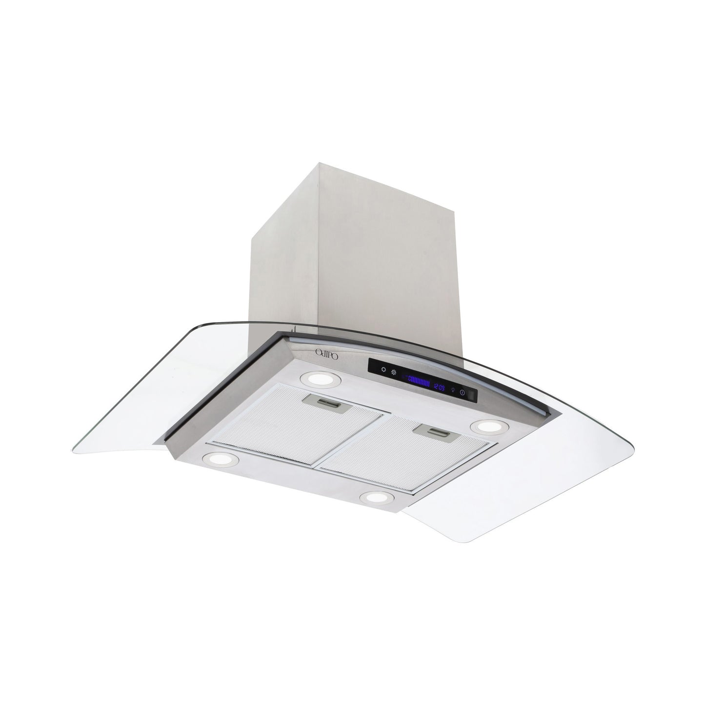 Campana de cocina de isla digital cristal curvo 90cm Ventex + Parrilla de gas 5 quemadores acero inoxidable 76cm Vignus + Horno de gas empotrable encendido electrico 65L 60cm Motrix