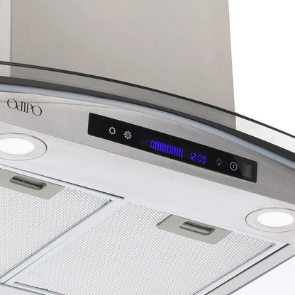 Campana de cocina de isla digital cristal curvo 90cm Ventex + Parrilla de gas 5 quemadores acero inoxidable 76cm Vignus