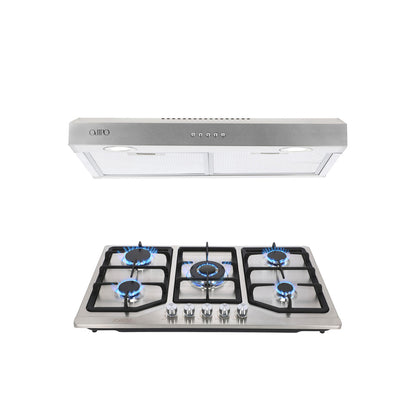 Campana de cocina acero inoxidable 80cm Thory + Parrilla de gas 5 quemadores acero inoxidable 86cm Vesta
