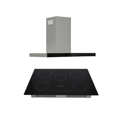 Campana de cocina de pared digital tipo T, acero inoxidable 90cm Temax + Parrilla eléctrica de inducción 5 quemadores Kelvin