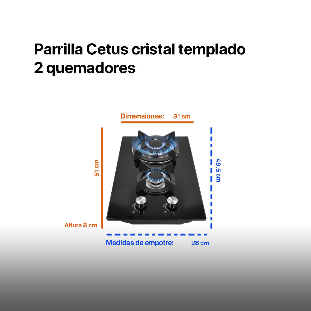 Campana de cocina de pared cristal curvo 60cm Marex + Parrilla de gas 2 quemadores cristal 32cm Cetus