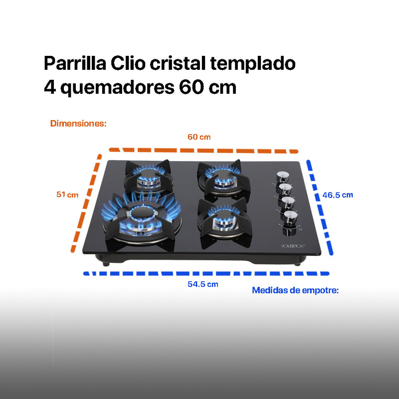 Campana empotrable oculta acero inoxidable Flexus 60 + Parrilla cristal templado 60cm Clio