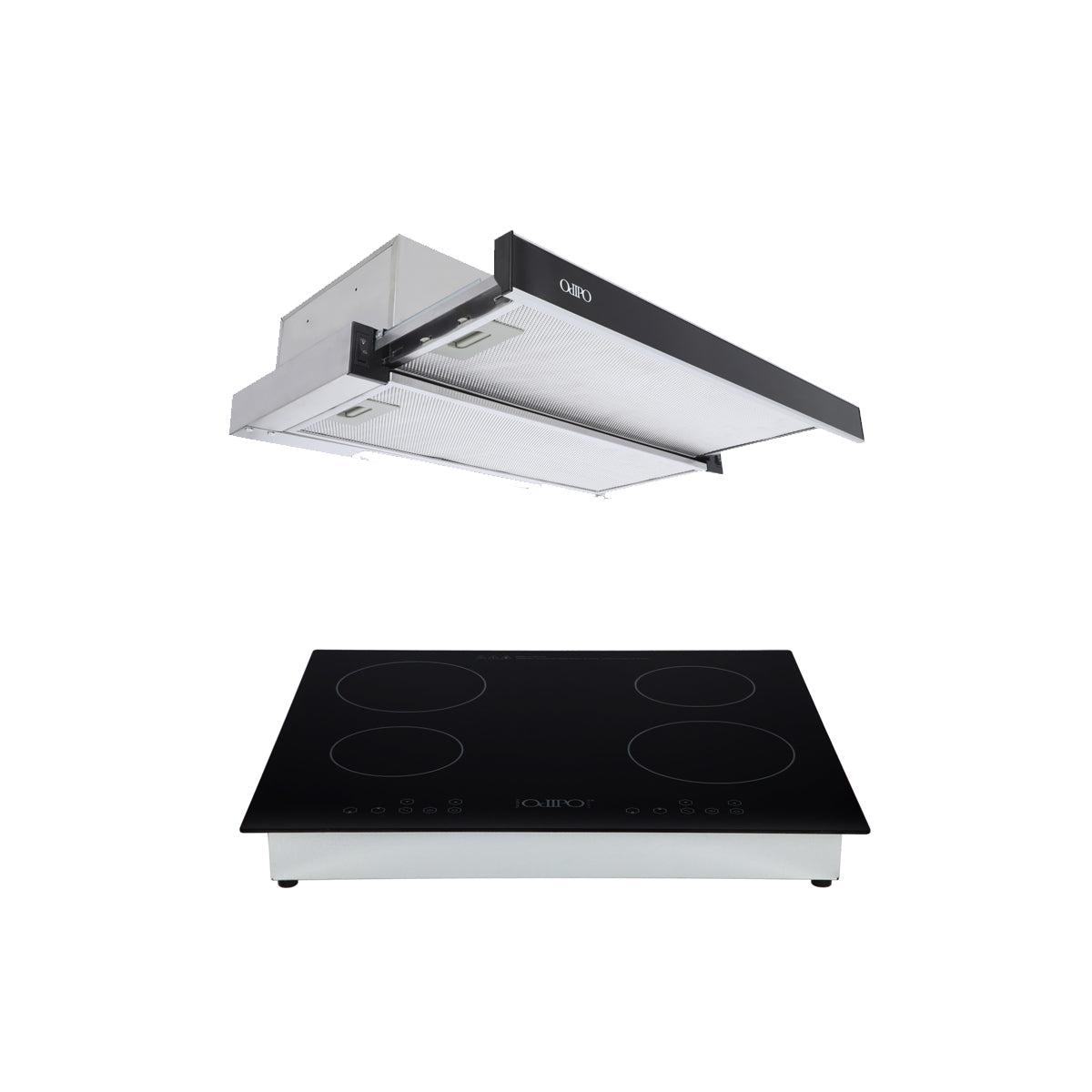 Campana de cocina extraible 60cm Flexus + Parrilla eléctrica de inducción 4 quemadores 60cm Kepler