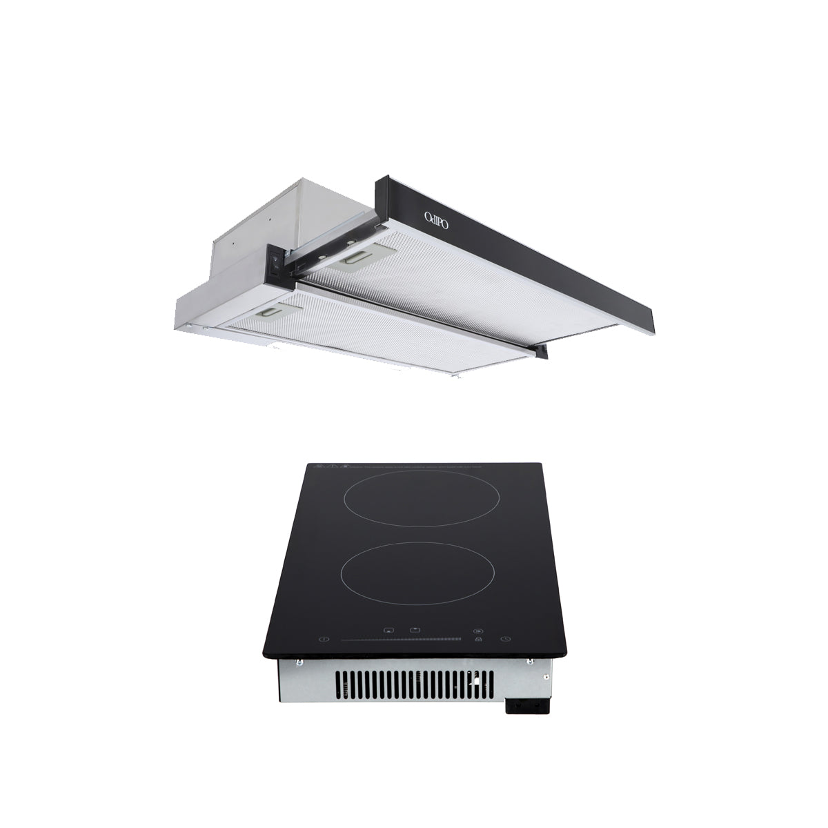 Campana de cocina extraible 60cm Flexus + Parrilla eléctrica de inducción 2 quemadores 30cm Kirk