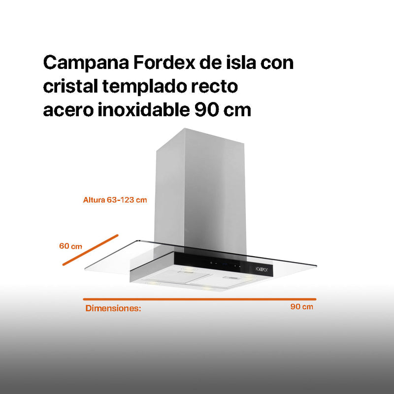 Campana de isla 90cm Fordex + Parrilla cristal templado Ceres