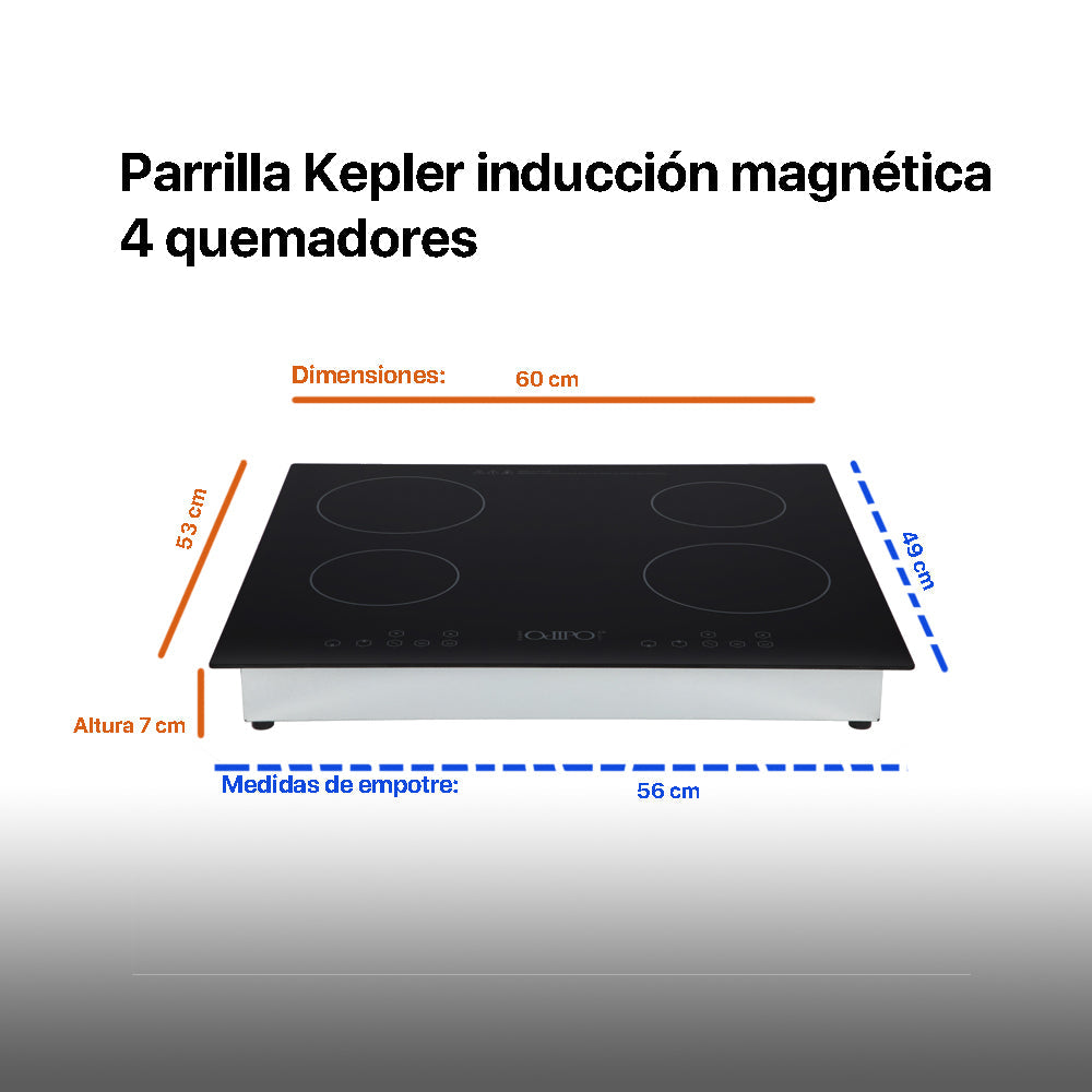 Campana de cocina de isla cristal curvo 90cm Ventex + Parrilla eléctrica de inducción  4 quemadores 60 cm Kepler