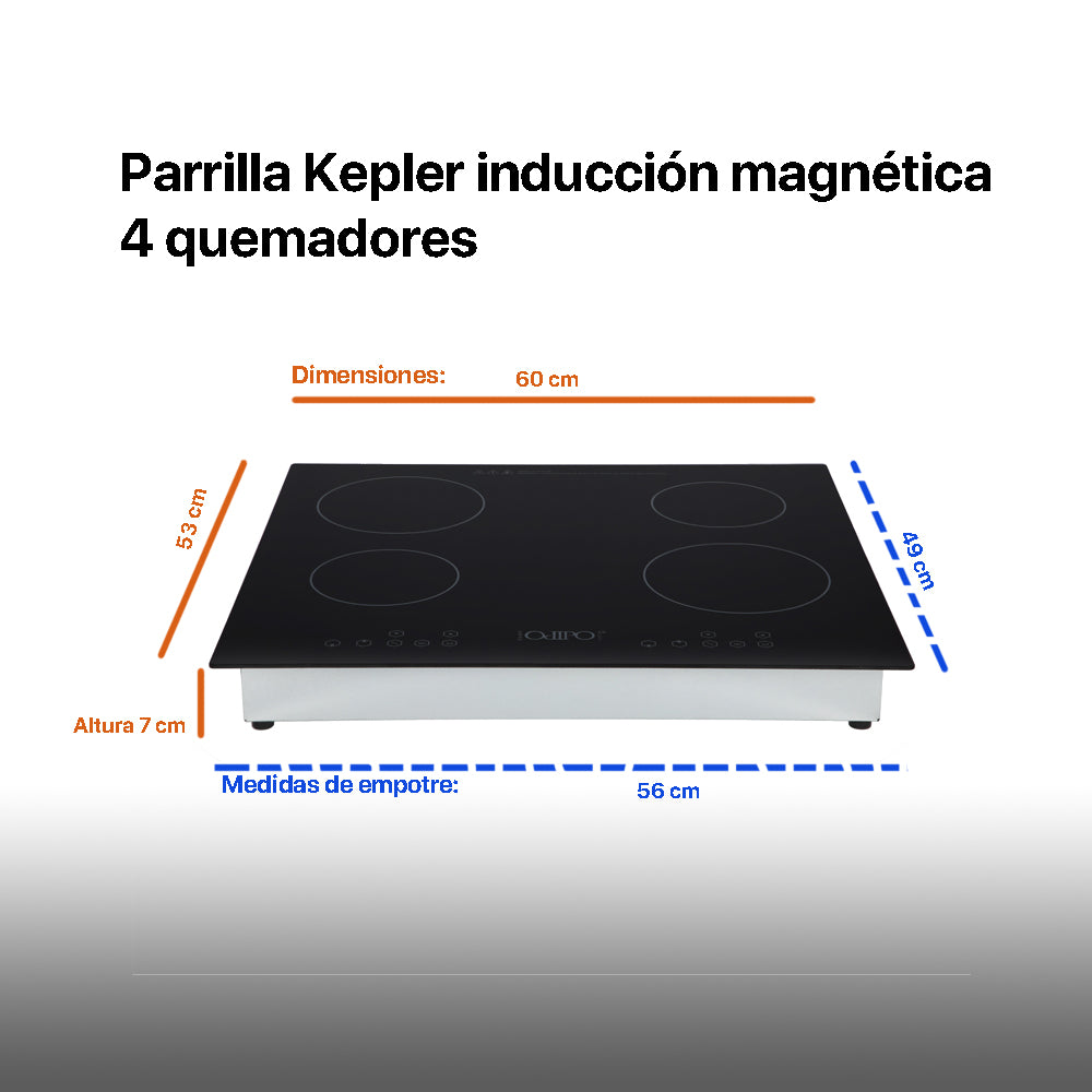 Campana de cocina de pared de acero inoxidable 60cm Thory + Parrilla eléctrica de inducción 4 quemadores Kepler