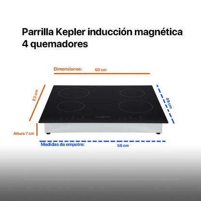 Campana de cocina de pared de acero inoxidable 90cm Telux + Parrilla eléctrica de inducción 4 quemadores 60cm Kepler