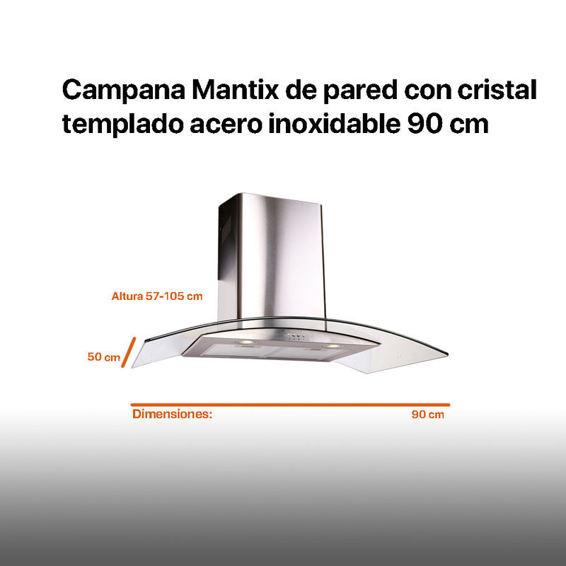 Campana extractora de acero inoxidable 90cm Matrix + Parrilla cristal templado Ceres