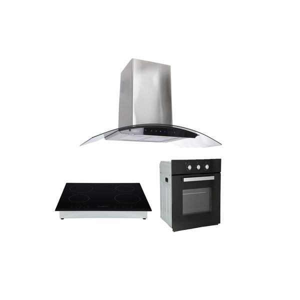 Campana extractora digital de acero inoxidable 90cm Matrix + Parrilla de inducción magnética Kepler + Horno de gas encendido eléctrico empotrable 60cm Motrix