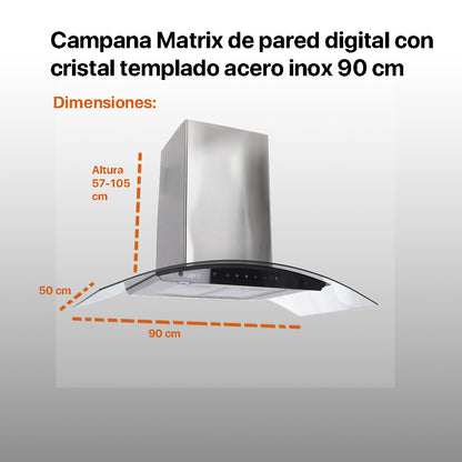 Campana de cocina de pared digital cristal curvo 85cm Matrix