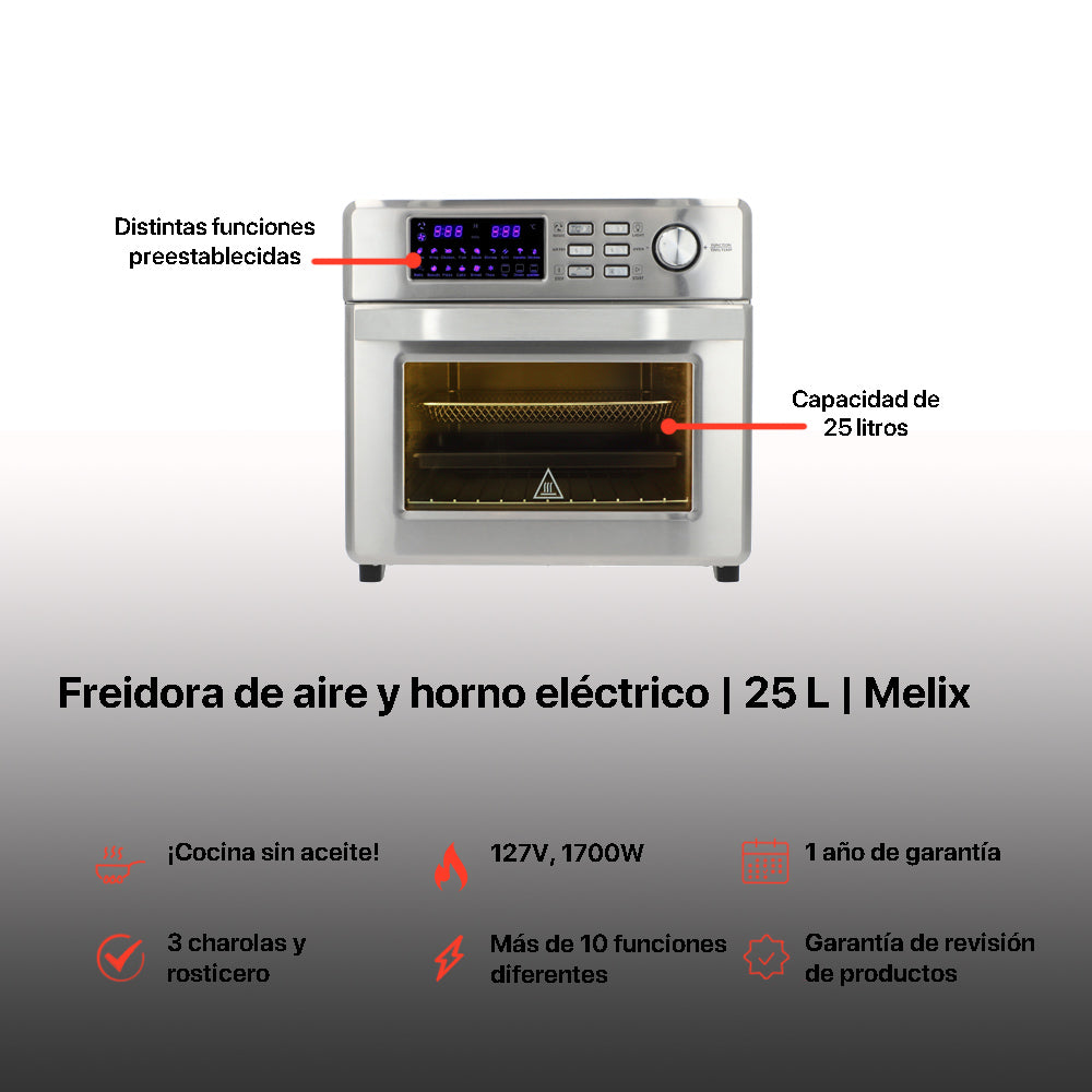 Horno eléctrico y freidora de aire 25L 127V Melix