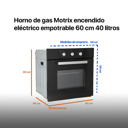 Campana de cocina de pared digital tipo T 90cm Temax + Parrilla de gas 5 quemadores acero inoxidable 76cm Vignus + Horno de gas empotrable encendido electrico 65L 60cm Motrix