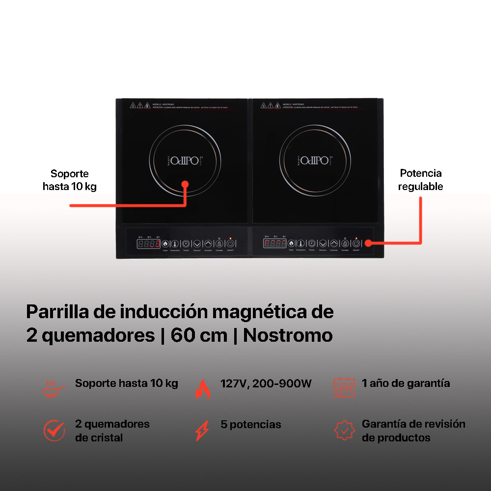 Parrilla electrica de inducción 2 quemadores de 60cm Nostromo
