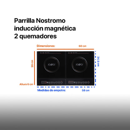 Parrilla electrica de inducción 2 quemadores de 60cm Nostromo