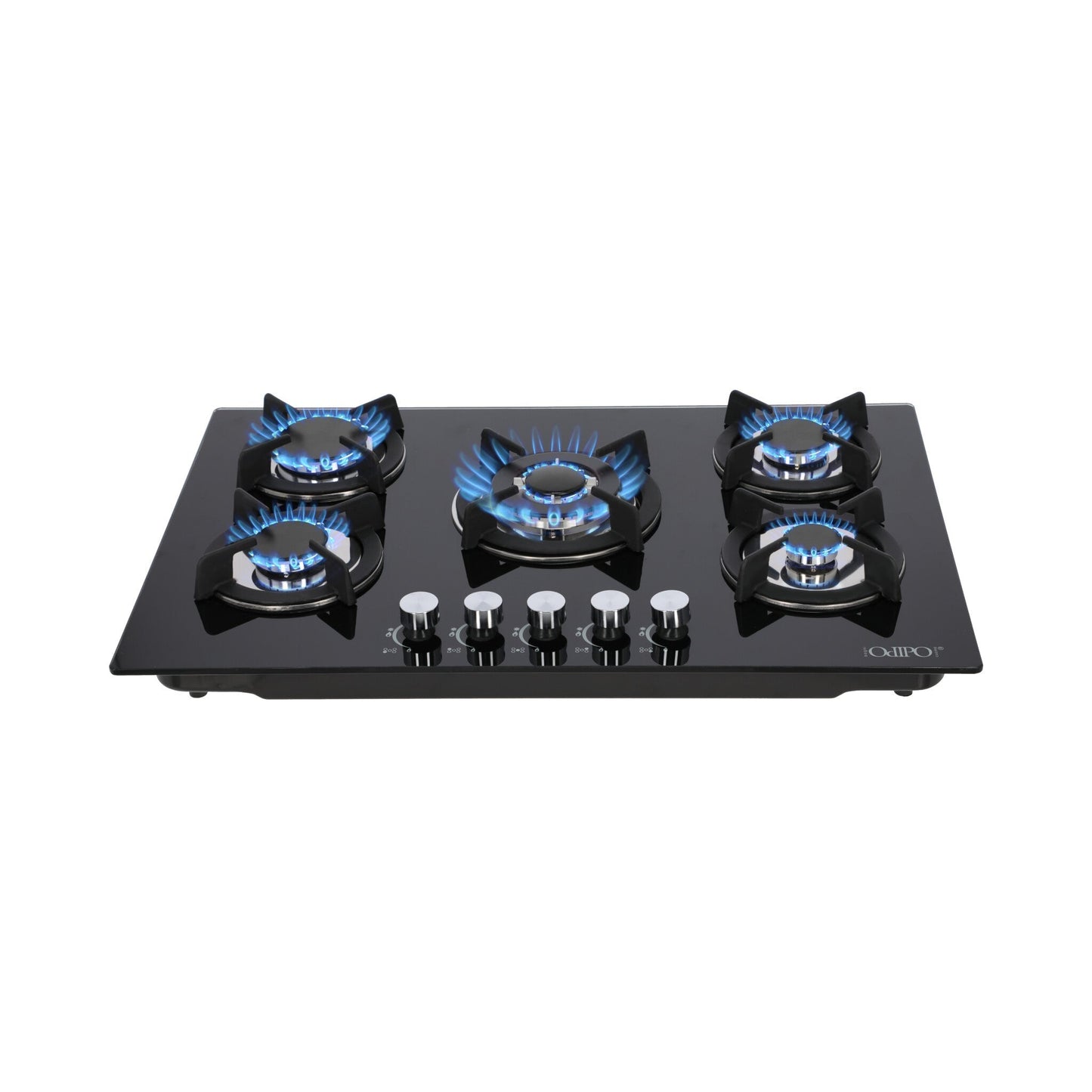 Campana de cocina de pared digital cristal curvo 85cm Matrix + Parrilla de gas 5 quemadores cristal 76cm Capella + Horno de gas empotrable encendido electrico 65L 60cm Motrix