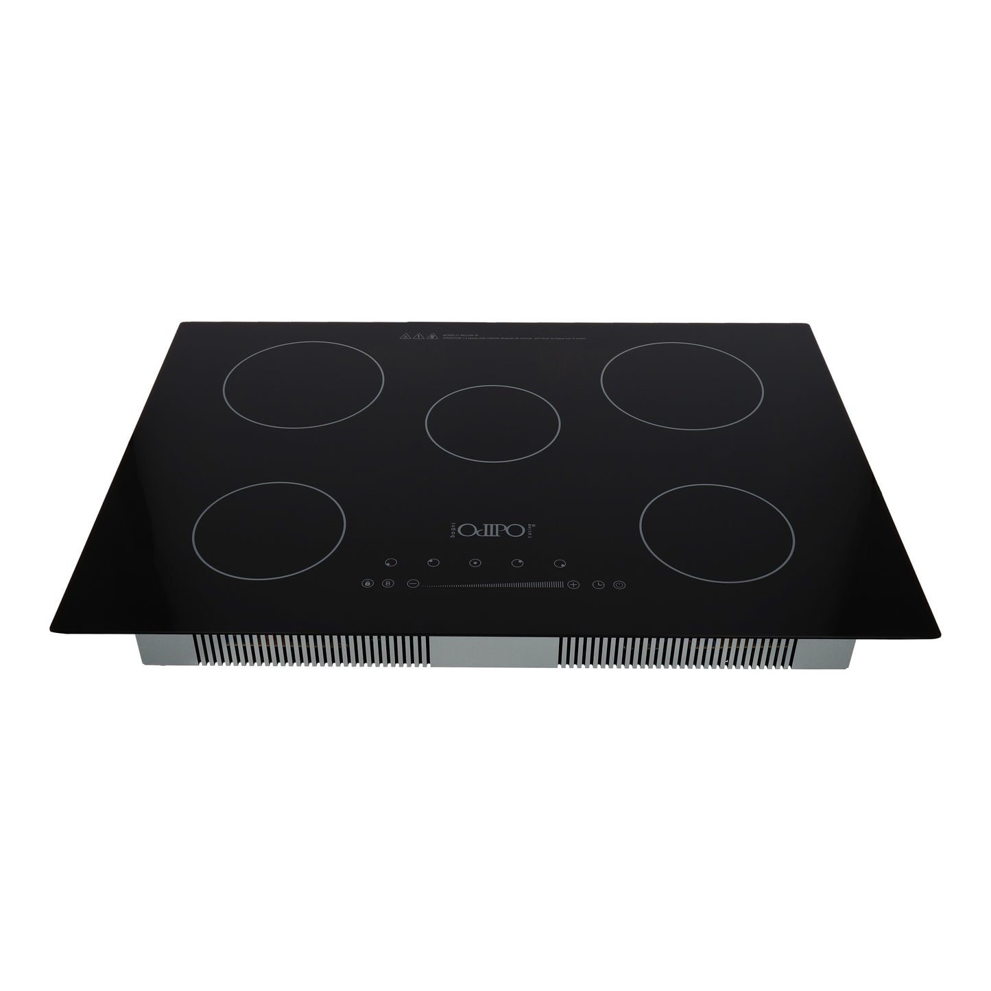 Campana de cocina de isla digital cristal recto 90cm Fordex + Parrilla eléctrica de inducción 5 quemadores 75cm Kelvin