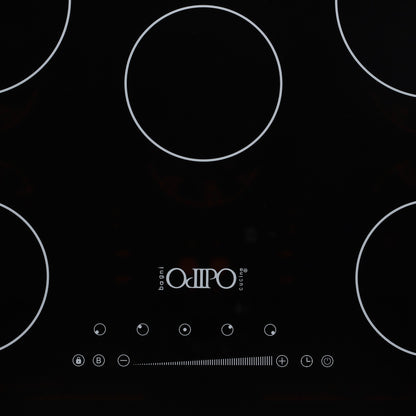 Campana de cocina de pared digital cristal curvo 85cm Matrix + Parrilla eléctrica de inducción 5 quemadores 75cm Kelvin + Horno eléctrico empotrable de cristal 127V E-MOTRIX