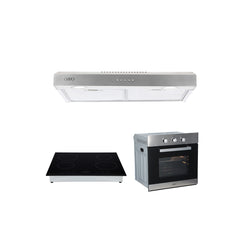 Campana extractora acero inoxidable Thory 80 + Parrilla de inducción magnética Kepler + Horno eléctrico empotrable de acero 127V E-MOTRIX