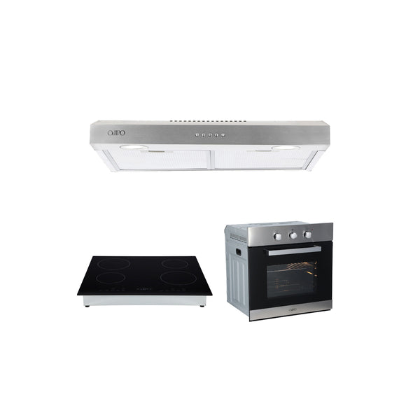 Campana extractora acero inoxidable Thory 75 + Parrilla de inducción magnética Kepler + Horno eléctrico empotrable de acero 127V E-MOTRIX