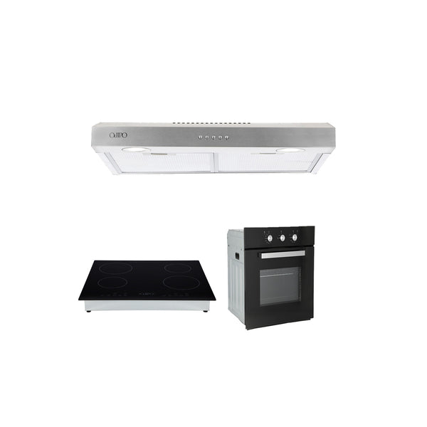 Campana extractora acero inoxidable Thory 75 + Parrilla de inducción magnética Kepler + Horno de gas encendido eléctrico empotrable 60cm Motrix