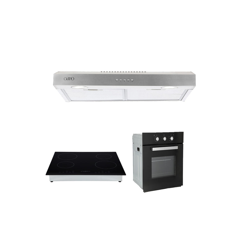 Campana extractora acero inoxidable Thory 75 + Parrilla de inducción magnética Kepler + Horno de gas encendido eléctrico empotrable 60cm Motrix