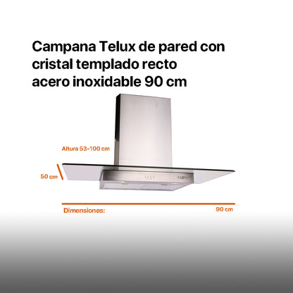 Campana de cocina de pared cristal recto 90cm Telux + Parrilla de gas 5 quemadores cristal 86cm Ceres
