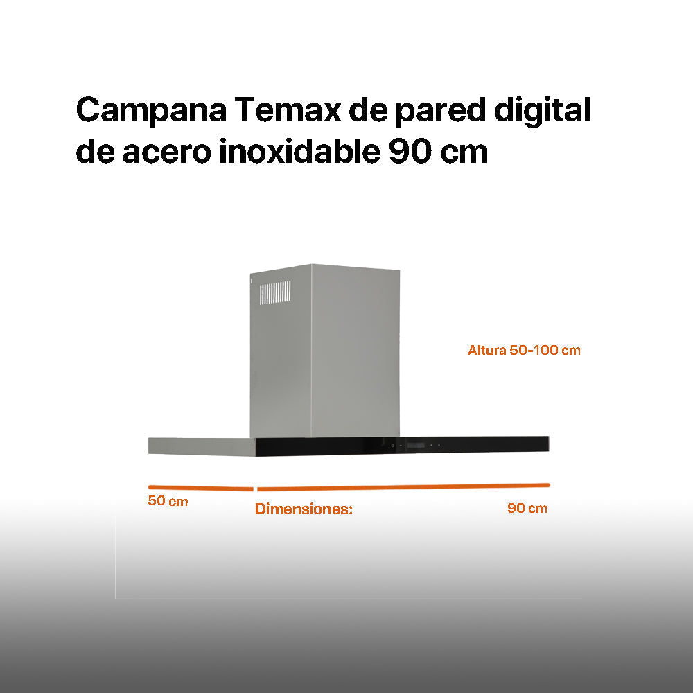 Campana de cocina de pared digital tipo T 90cm Temax + Parrilla de gas 4 quemadores cristal 60cm Clio