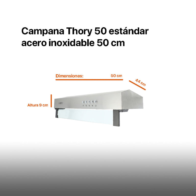 Campana extractora acero inoxidable Thory 50 + Parrilla de inducción magnética Kepler + Horno de gas encendido eléctrico empotrable 60cm Motrix