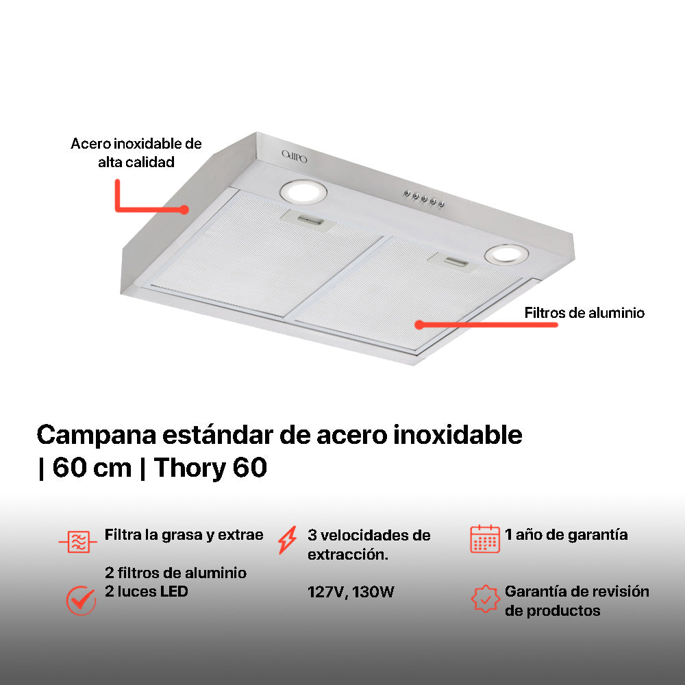 Campana de cocina acero inoxidable 60cm Thory