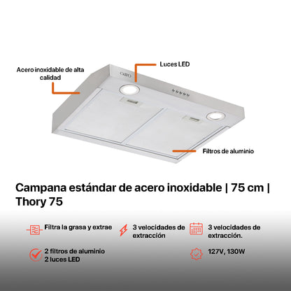 Campana de cocina acero inoxidable 75cm Thory