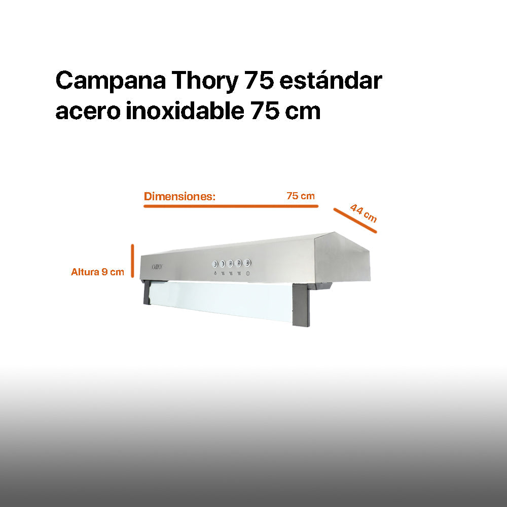 Campana de cocina acero inoxidable 75cm Thory + Parrilla de gas 4 quemadores acero inoxidable 60cm Vulcano